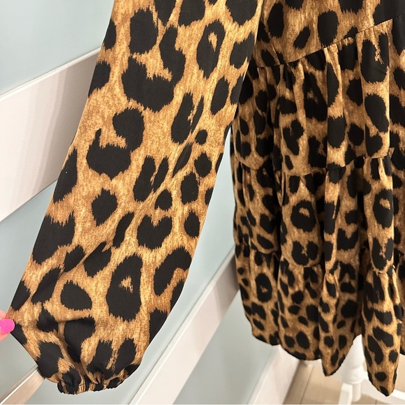 Muche Muchette Rina Leopard Print Tiered Mini Dress One Size Flowy Summer EUC - Picture 5 of 10